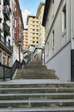 The Begoña Stairs or Mallona Causeways. Bilbao, Euzkadi, Spain. These stairs were built to make it easier for Bilbao residents to get to the Basilica of Begoña. The route consists of 351 steps divide