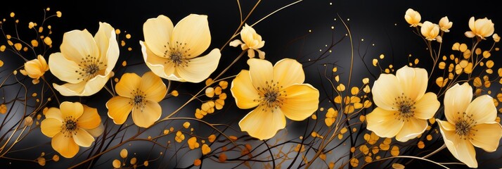 Garden Watercolor Floral Seamles Pattern, with lights, light black and yellow, Background HD, Illustrations