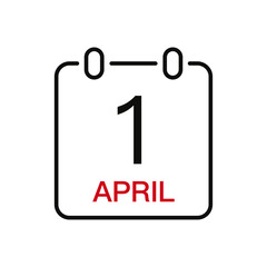April 1 date on the calendar, vector line stroke icon for user interface. Calendar with date, vector illustration.