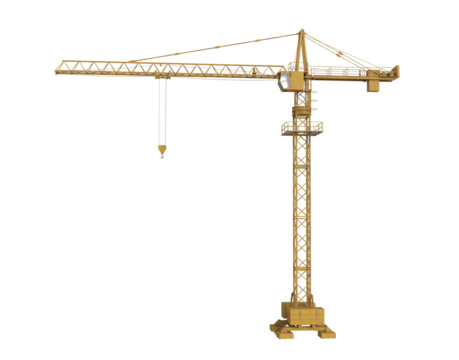 Construction Crane isolated or yellow tower crane isolated on transparency background.