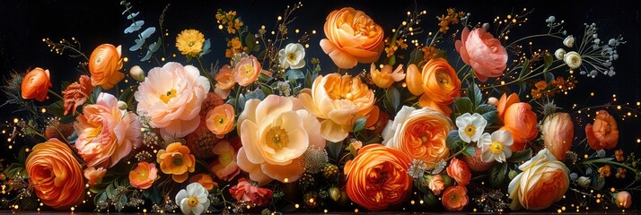 Luxurious Baroque Bouquet Beautiful Garden, with lights, light black and yellow, Background HD, Illustrations