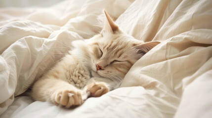 Cute cat sleeping in bed