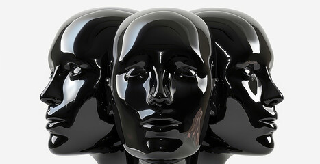 3d rendered illustration of three black skull statue isolated on a white background.
