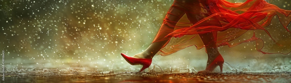 Poster red shoes. dynamic dance of vibrant energy fusion of movement and color in abstract artistry perfect