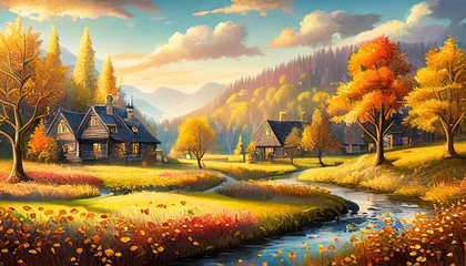 Foto op Plexiglas autumn landscape with lake and mountains © Frantisek