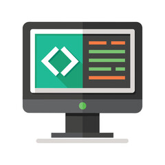 Code on computer flat vector illustration on white background