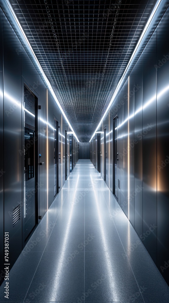 Poster cutting-edge infrastructure. modern architecture of a quantum computing lab advanced server room hos