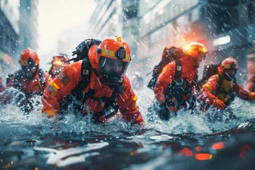 Fotobehang Emergency rescue services provided by uniformed professionals. Generative Ai © Retu