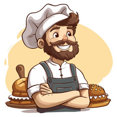Bearded brutal baker in cap and apron. Craft bakery logo - 749387690