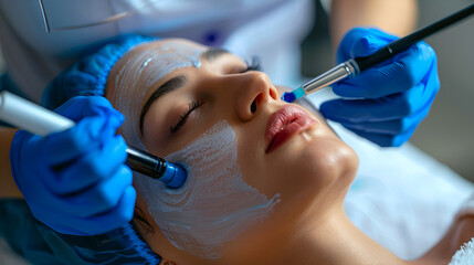 The makeup artist performs permanent makeup. Professional makeup and facial care, generative ai