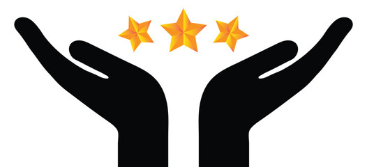 helping hand with 3d stars or hand care graphic element icon.