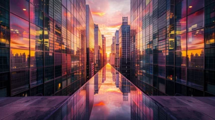 Foto op Plexiglas Urban Landscape with Reflective Glass Skyscrapers © Nijam