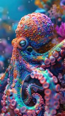 Surreal Underwater Octopus. Captivating Marine Life Photography of Exotic Creature in its Natural Habitat