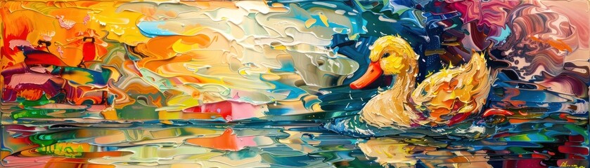Surreal Abstract Reflections. The Ugly Duckling Artistic Interpretation with Vibrant Colors,...