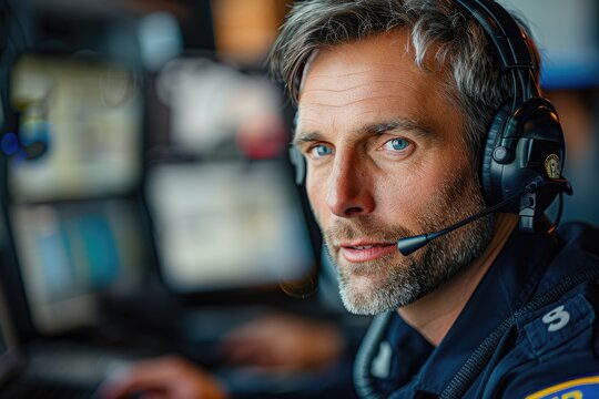 An image of a 911 operator taking a call and providing. Generative Ai