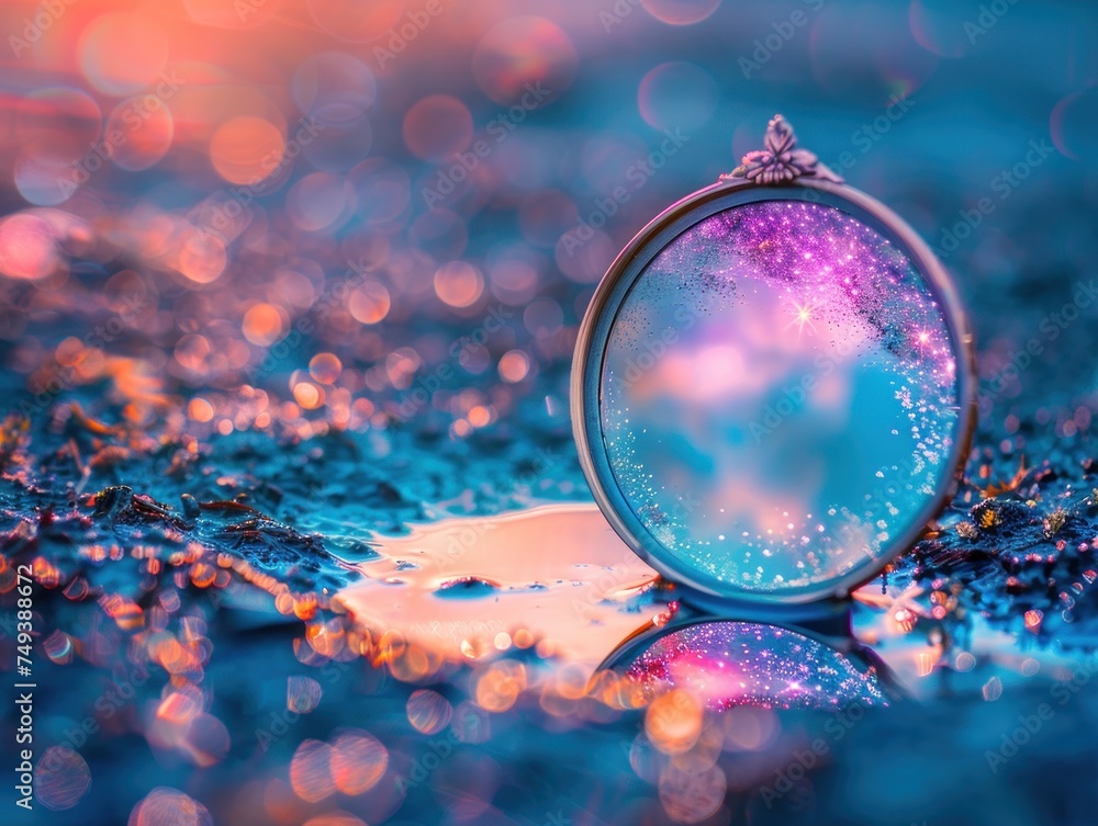 Poster magic mirror reflections. mesmerizing exploration of abstract reflections in a vibrant and dynamic w