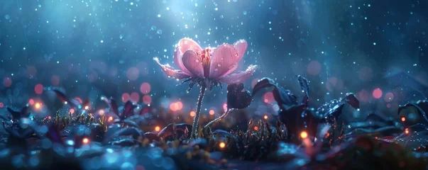 Zelfklevend Fotobehang Dreamy Atmospheric. Amidst Flowers Capturing the Delicate Beauty of Nature's Spring Blossoms in a Whimsical Macro Scene © Thares2020