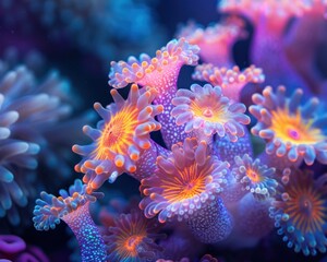 Vibrant Coral Undersea. Colorful Little Mermaid Explores the Beauty of Marine Biology Capturing the Richness of Underwater Life in Coral Reefs