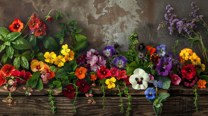 Vibrant Edible Flowers and Herbs Display