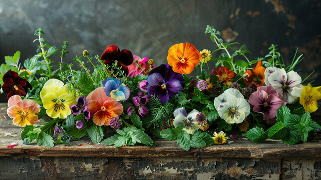 Vibrant Edible Flowers and Herbs Display