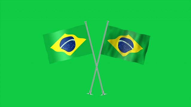 High detailed flag of Brazil. National Brazil flag. South America. 3D Render. Green Background.