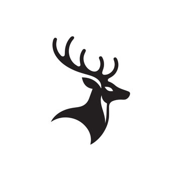 deer head silhouette black and white logo design