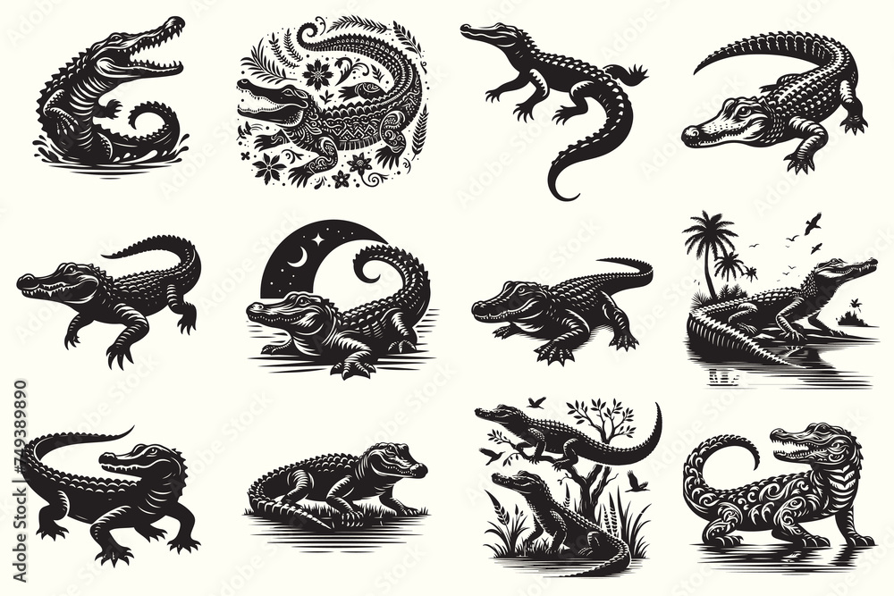 Wall mural alligator silhouette vector illustration set - Wall murals