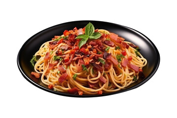 delicious spaghetti in dish isolated on white