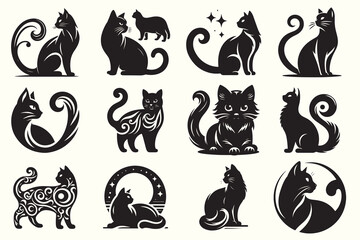 Cat Silhouette Vector Illustration Bundle set
