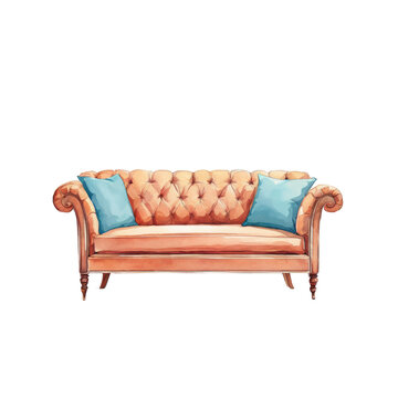 Sofa watercolor illustration, modern minimal vibrant furniture sofa clipart