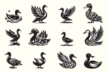 Duck Silhouette Vector Illustration Bundle set