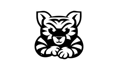 cute cartoonish tiger character mascot logo. black and white tiger cartoonish mascot sketch