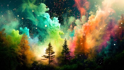 color smoke in the forest