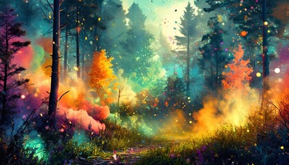Obraz na płótnie Canvas color smoke in the forest