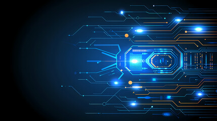Obraz premium Intricate Circuit Board Design With Glowing Blue Elements