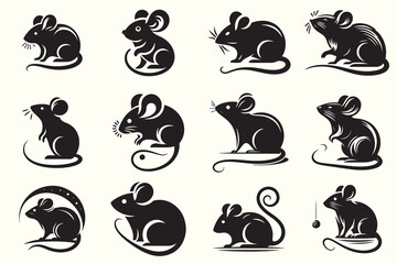 Mouse or Rat Silhouette Vector Illustration Set