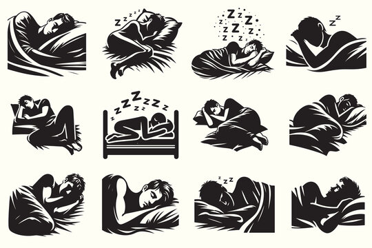 Sleeping Man Silhouette Vector Illustration Set