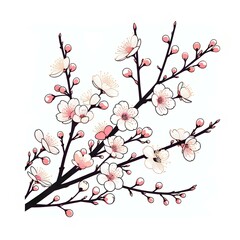 Delicate Sakura Branches Flat Illustration white background