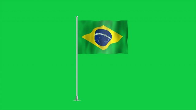 High detailed flag of Brazil. National Brazil flag. South America. 3D Render. Green Background.