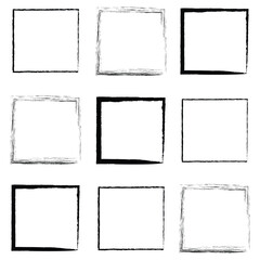 Set of hand drawn vector square black frame, border - Grunge style illustration, template, basis design elements isolated.  Vector illustration. Eps file 45.