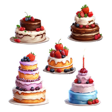 Celebration Cake Joy - Detailed Cartoon Dessert Clipart