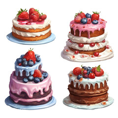 Whimsical Cake Delight - Detailed Cartoon Clipart Illustration