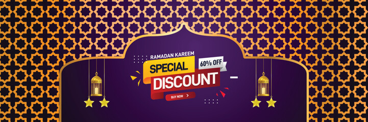 Ramadan special discount banner design template. Sheri and iftar discount offer banner, poster, social media post etc. Ramadan kareem background design. 