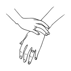 Obraz premium women's graceful hands with rings on the ring fingers. hands of the bride sketch