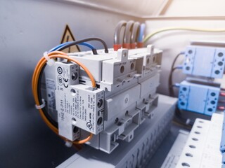 Close up the Installation main disconnect switch on panel control. Terminal connection on main...