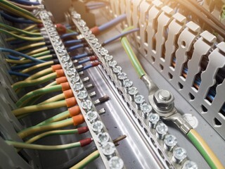 Terminals connection wiring cables grounding and neutral point  by tightening the bolts on the...