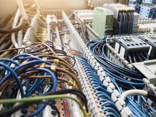 Electrical wiring circuit Relay control and cable wiring main power distribution control board.