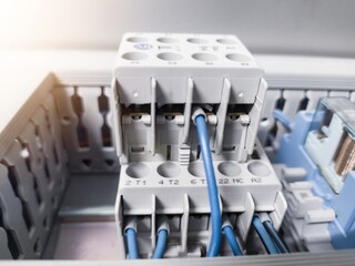 Close up the magnetic contactors relay on panel board, Wiring connection circuit to terminals relay...