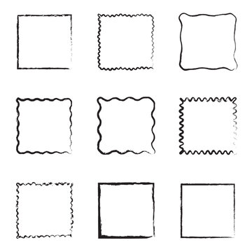 Grunge rectangle brush frames set. Hand drawn frame border elements. eps10