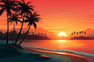 Fototapeta na wymiar Tropical beach paradise with palm trees on serene lagoon, relaxing summer vacation destination